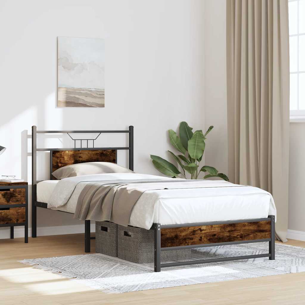 füstös tölgy színű szerelt fa ágykeret matrac nélkül 75x190 cm