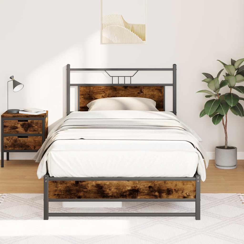 füstös tölgy színű szerelt fa ágykeret matrac nélkül 90x190 cm