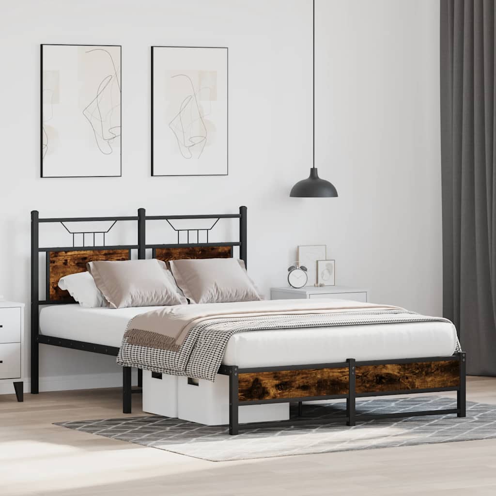 füstös tölgy színű szerelt fa ágykeret matrac nélkül 120x200 cm