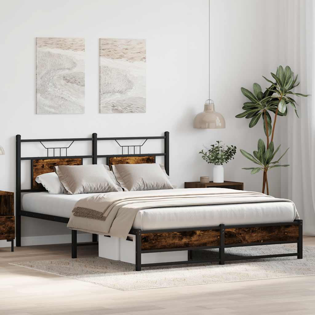 füstös tölgy színű szerelt fa ágykeret matrac nélkül 137x190 cm