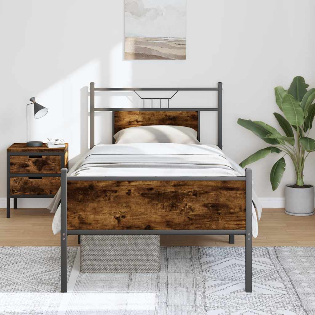 füstös tölgy színű szerelt fa ágykeret matrac nélkül 75x190 cm