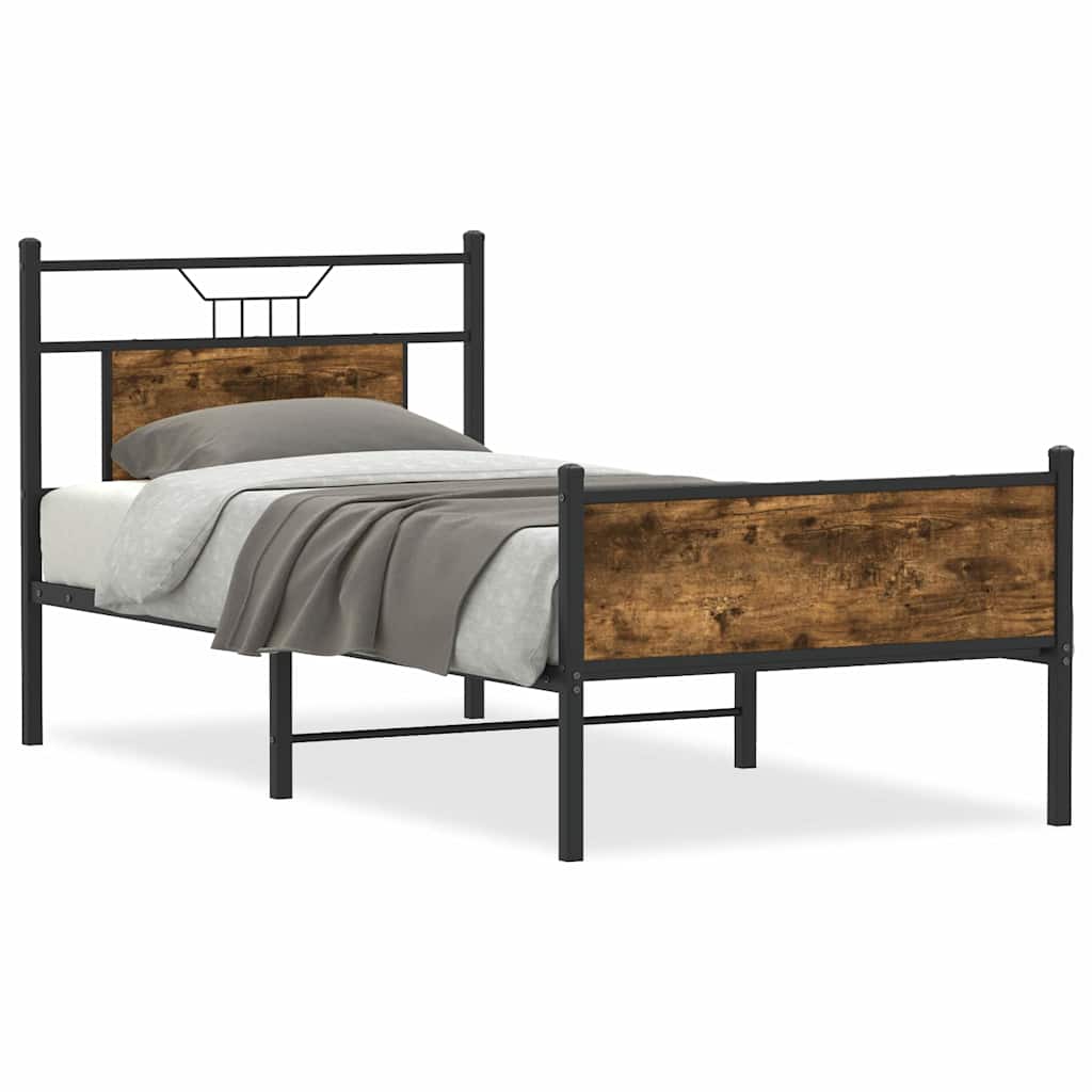 füstös tölgy színű szerelt fa ágykeret matrac nélkül 90x200 cm