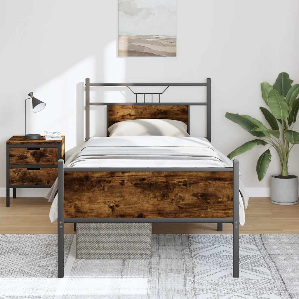 füstös tölgy színű szerelt fa ágykeret matrac nélkül 90x200 cm