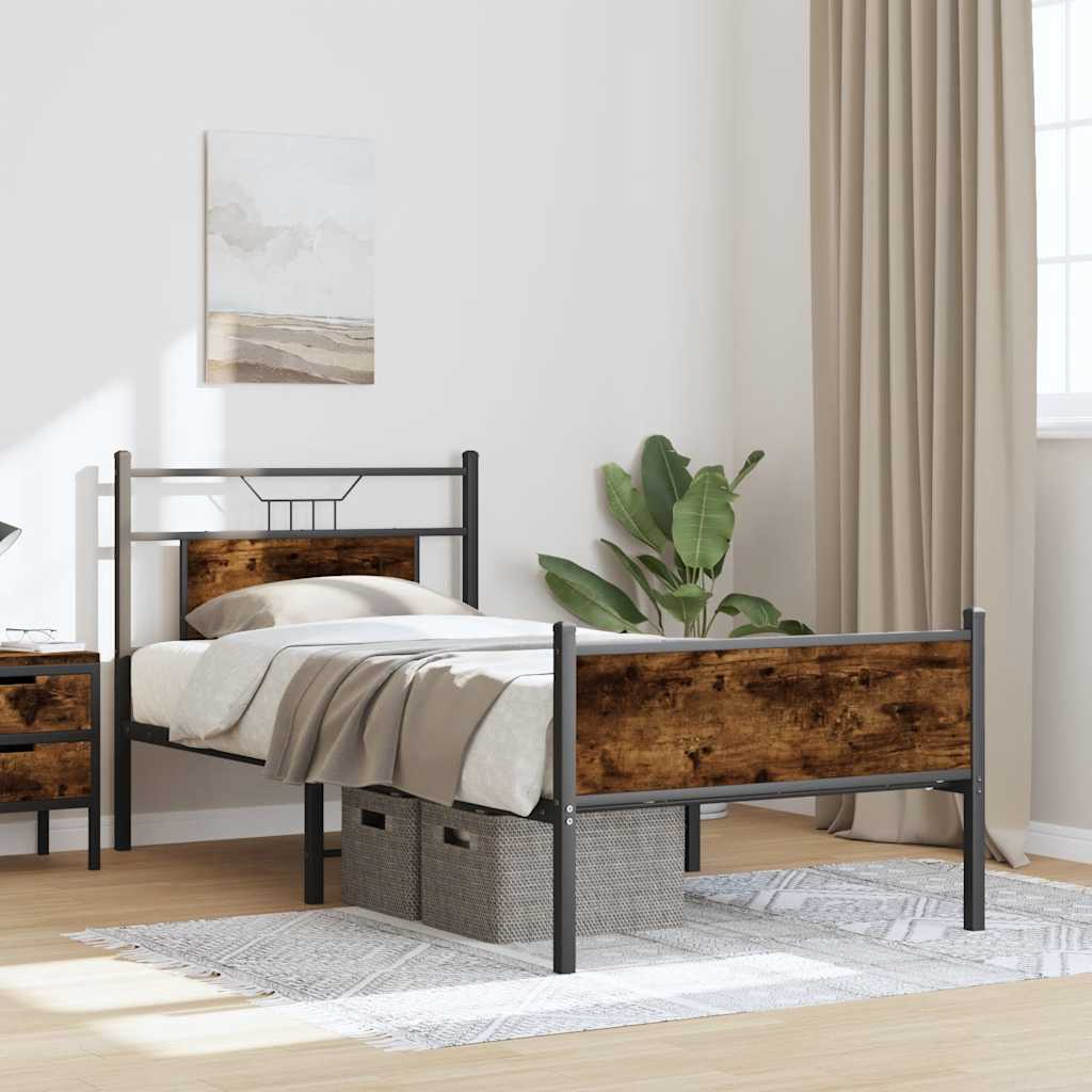 füstös tölgy színű szerelt fa ágykeret matrac nélkül 90x200 cm