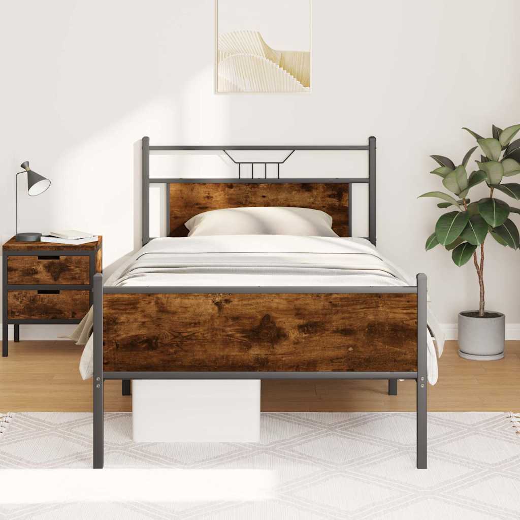 füstös tölgy színű szerelt fa ágykeret matrac nélkül 90x190 cm