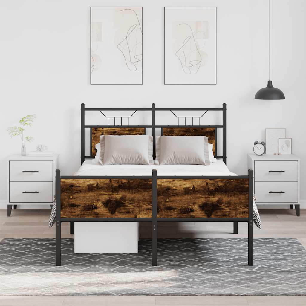 füstös tölgy színű szerelt fa ágykeret matrac nélkül 120x190 cm