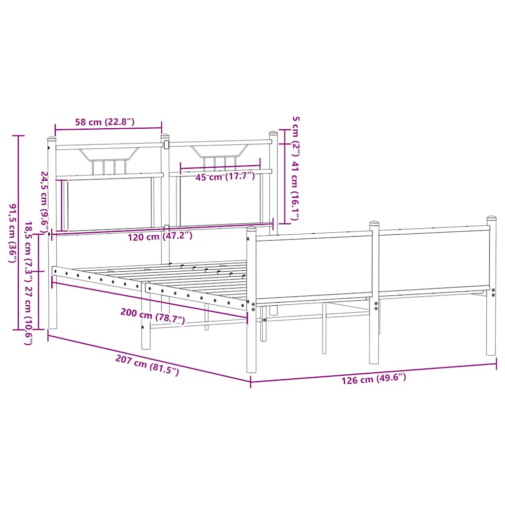 füstös tölgy színű szerelt fa ágykeret matrac nélkül 120x200 cm
