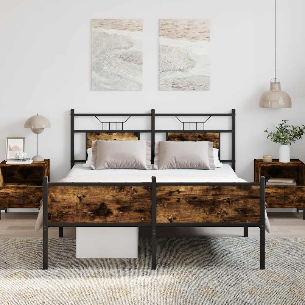 füstös tölgy színű szerelt fa ágykeret matrac nélkül 137x190 cm