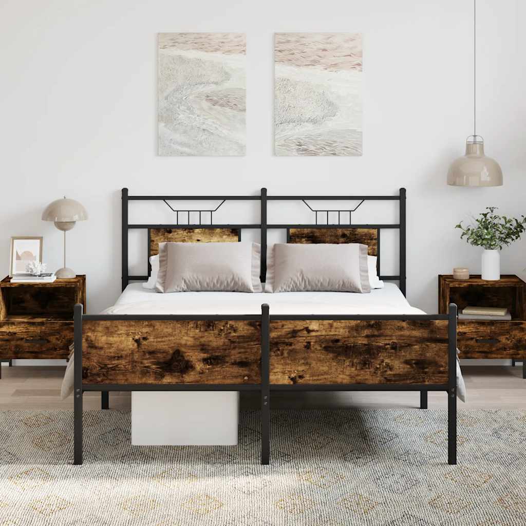 füstös tölgy színű szerelt fa ágykeret matrac nélkül 140x200 cm