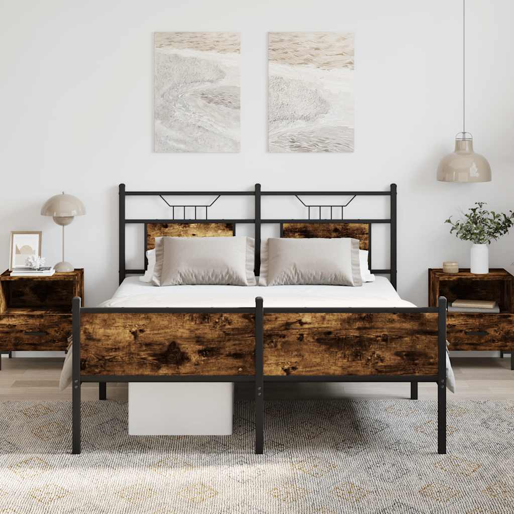 füstös tölgy színű szerelt fa ágykeret matrac nélkül 150x200 cm