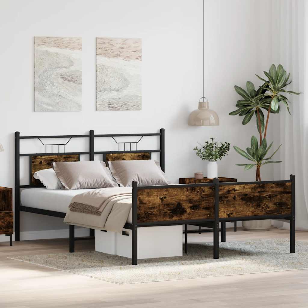 füstös tölgy színű szerelt fa ágykeret matrac nélkül 150x200 cm