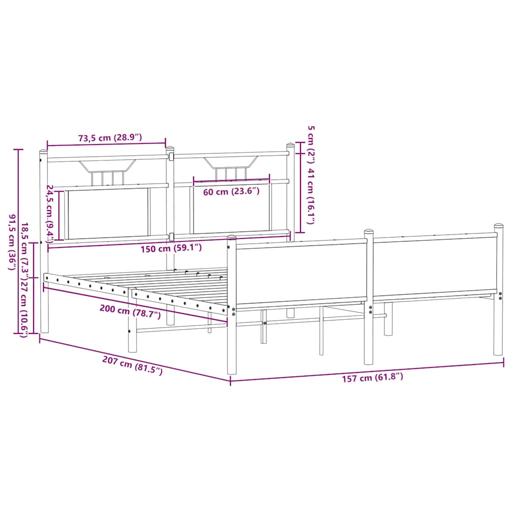 füstös tölgy színű szerelt fa ágykeret matrac nélkül 150x200 cm
