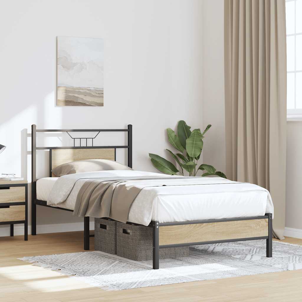 sonoma tölgy színű szerelt fa ágykeret matrac nélkül 75x190 cm