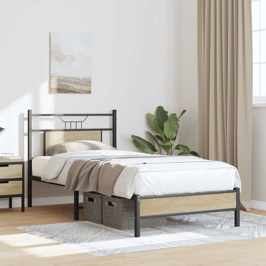 sonoma tölgy színű szerelt fa ágykeret matrac nélkül 80x200 cm