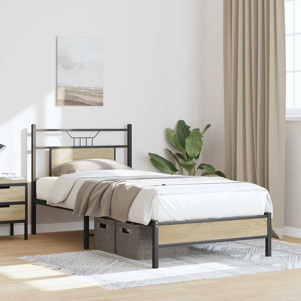 sonoma tölgy színű szerelt fa ágykeret matrac nélkül 90x200 cm