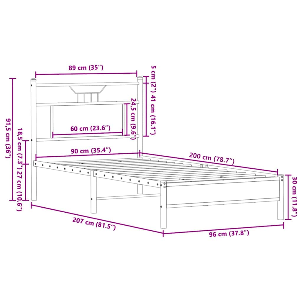 sonoma tölgy színű szerelt fa ágykeret matrac nélkül 90x200 cm
