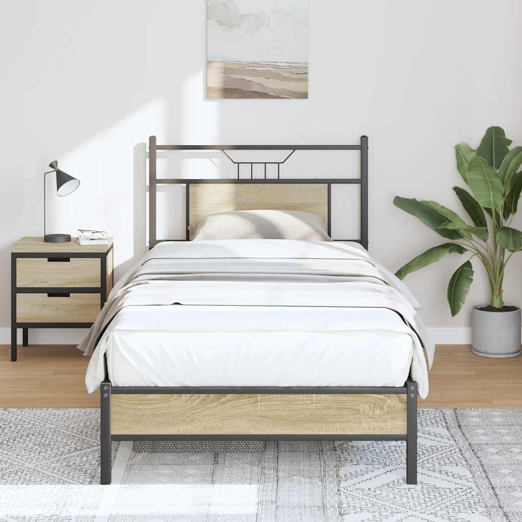 sonoma tölgy színű szerelt fa ágykeret matrac nélkül 90x200 cm