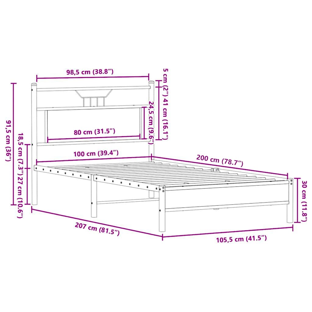 sonoma tölgy színű szerelt fa ágykeret matrac nélkül 100x200 cm