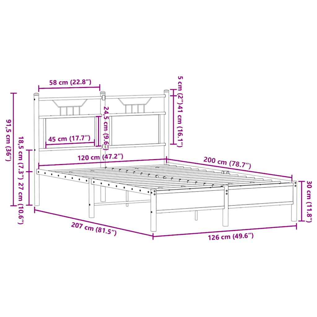 sonoma tölgy színű szerelt fa ágykeret matrac nélkül 120x200 cm