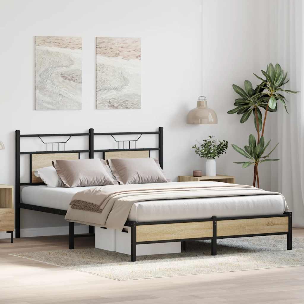 sonoma tölgy színű szerelt fa ágykeret matrac nélkül 137x190 cm