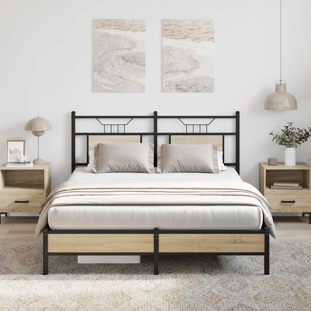sonoma tölgy színű szerelt fa ágykeret matrac nélkül 137x190 cm
