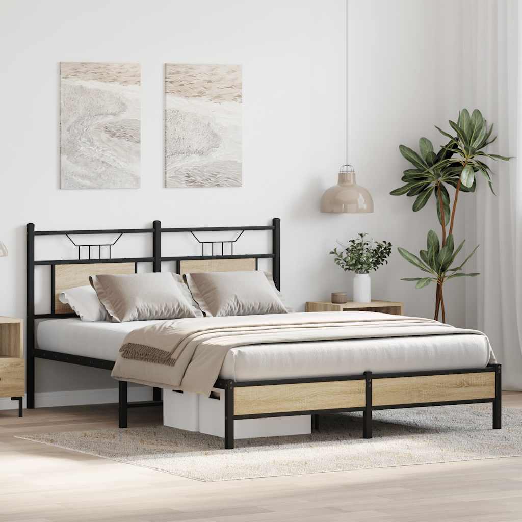 sonoma tölgy színű szerelt fa ágykeret matrac nélkül 140x200 cm