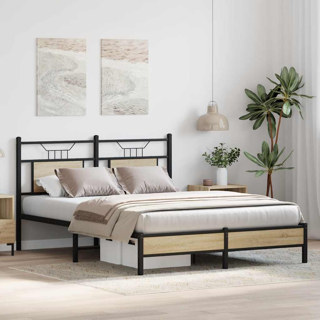 sonoma tölgy színű szerelt fa ágykeret matrac nélkül 150x200 cm