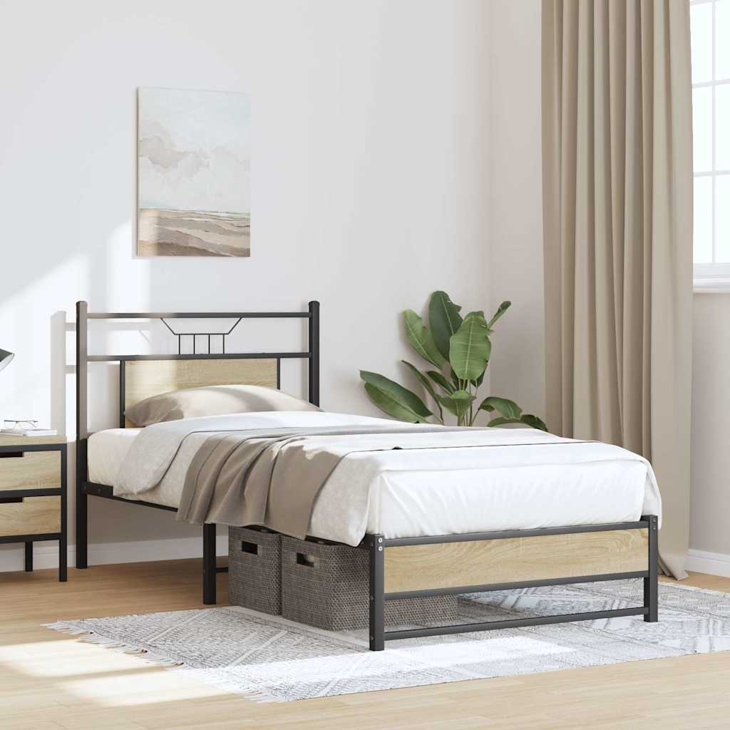 sonoma tölgy színű szerelt fa ágykeret matrac nélkül 75x190 cm