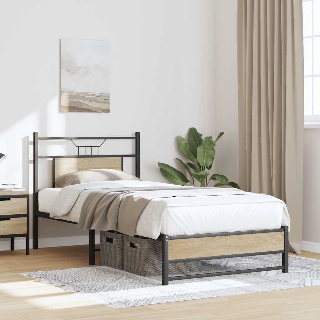 sonoma tölgy színű szerelt fa ágykeret matrac nélkül 80x200 cm
