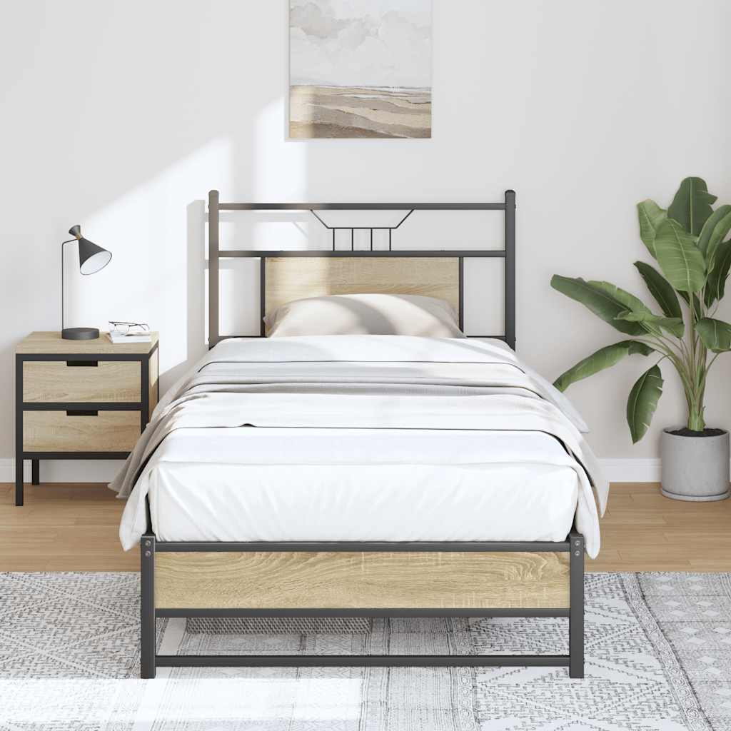 sonoma tölgy színű szerelt fa ágykeret matrac nélkül 90x190 cm