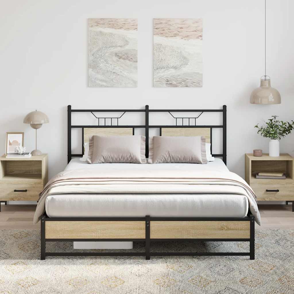sonoma tölgy színű szerelt fa ágykeret matrac nélkül 137x190 cm