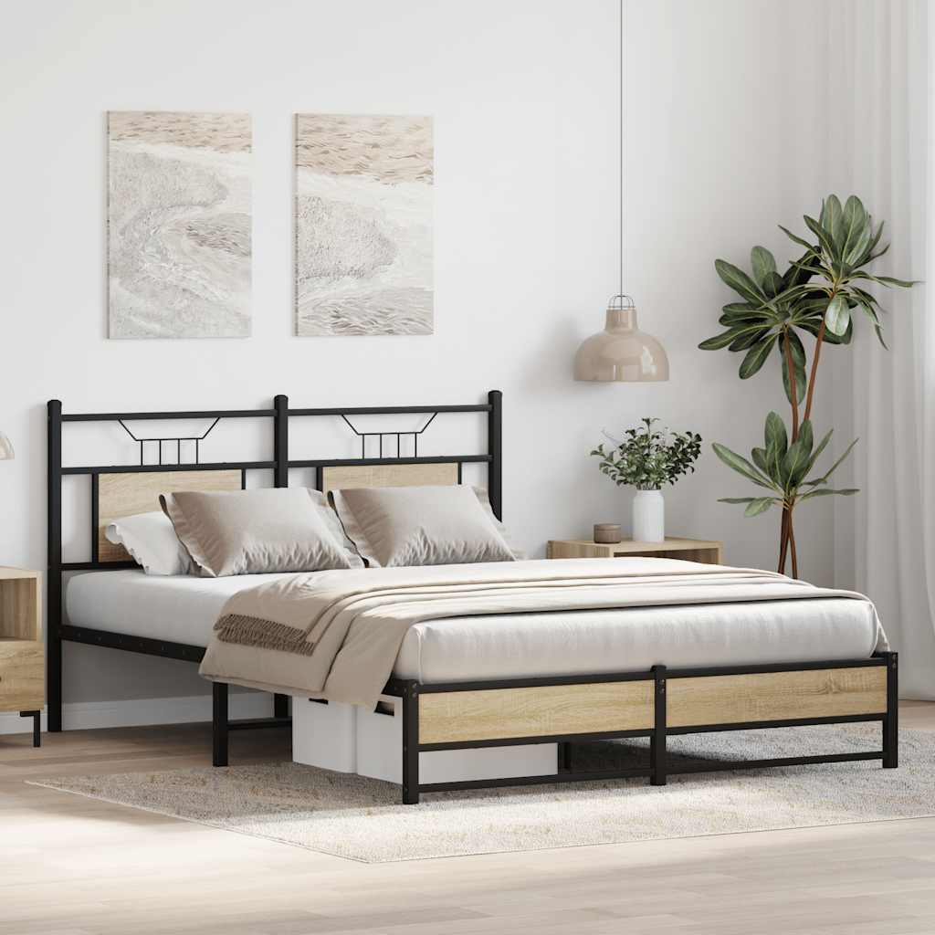 sonoma tölgy színű szerelt fa ágykeret matrac nélkül 137x190 cm
