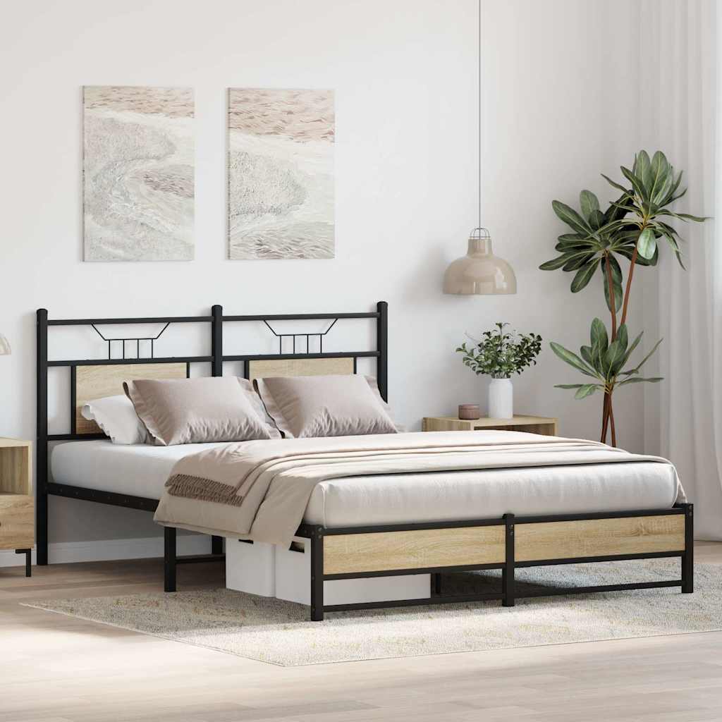 sonoma tölgy színű szerelt fa ágykeret matrac nélkül 140x200 cm