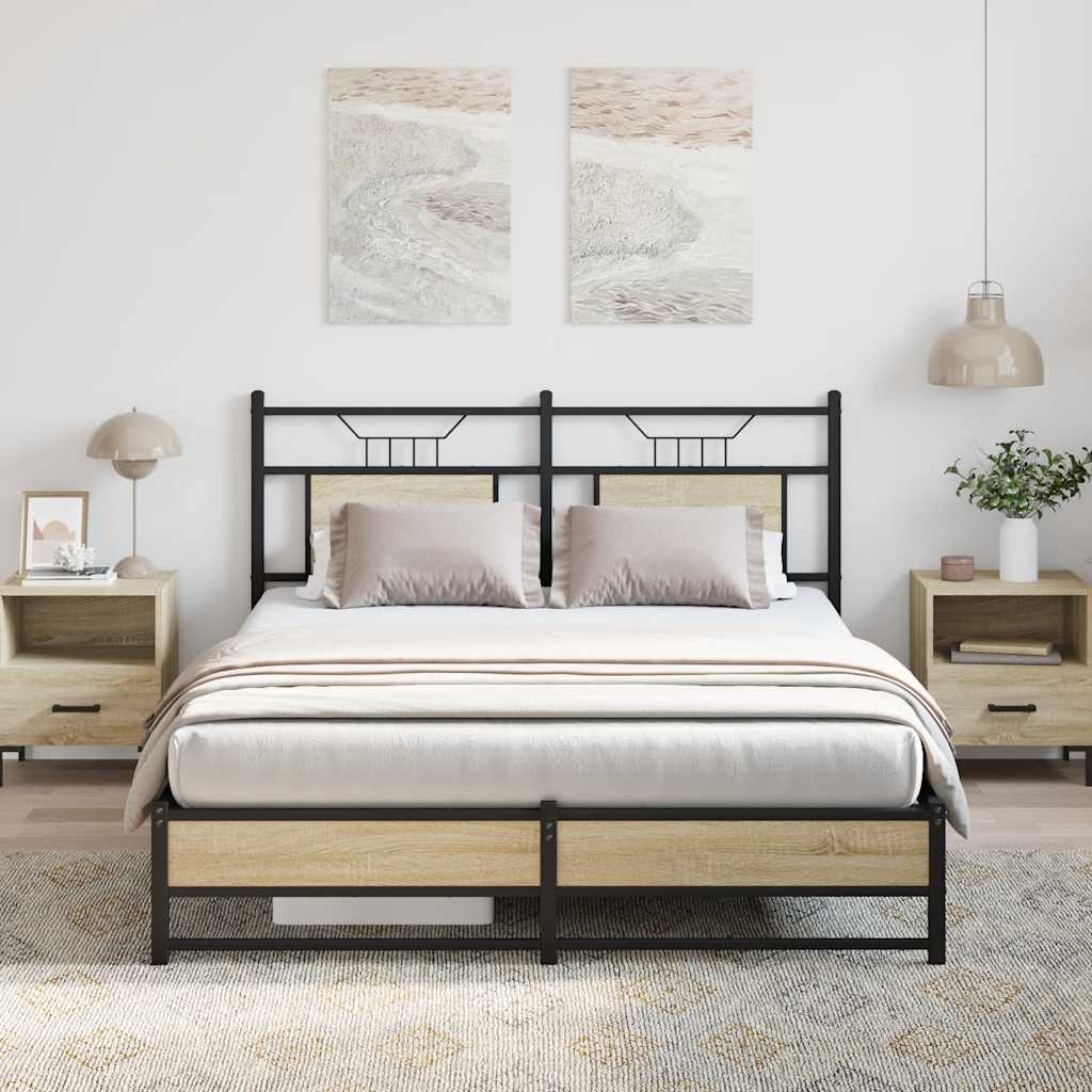 sonoma tölgy színű szerelt fa ágykeret matrac nélkül 150x200 cm