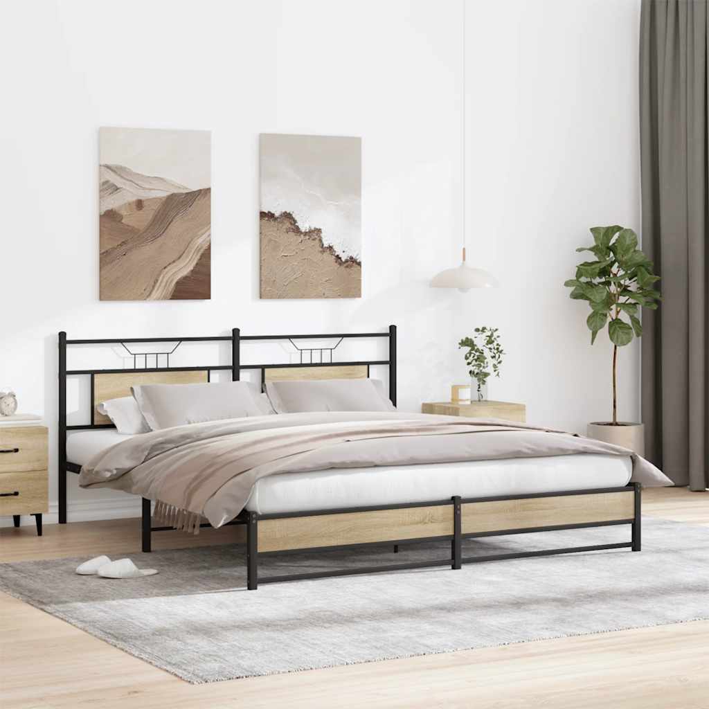 sonoma tölgy színű szerelt fa ágykeret matrac nélkül 160x200 cm