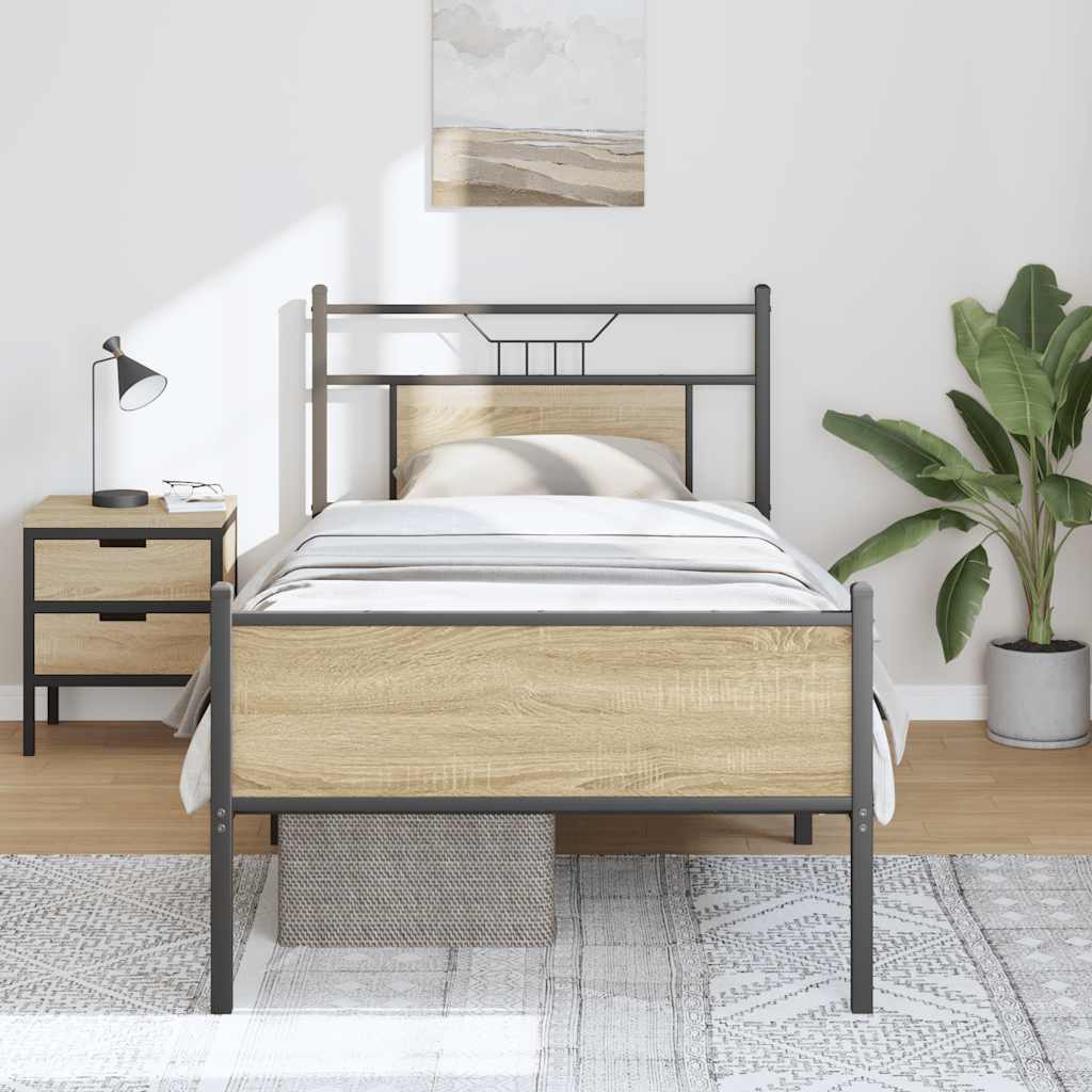 sonoma tölgy színű szerelt fa ágykeret matrac nélkül 80x200 cm