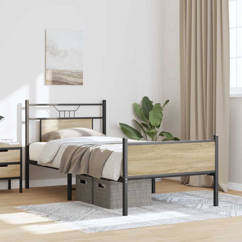 sonoma tölgy színű szerelt fa ágykeret matrac nélkül 80x200 cm