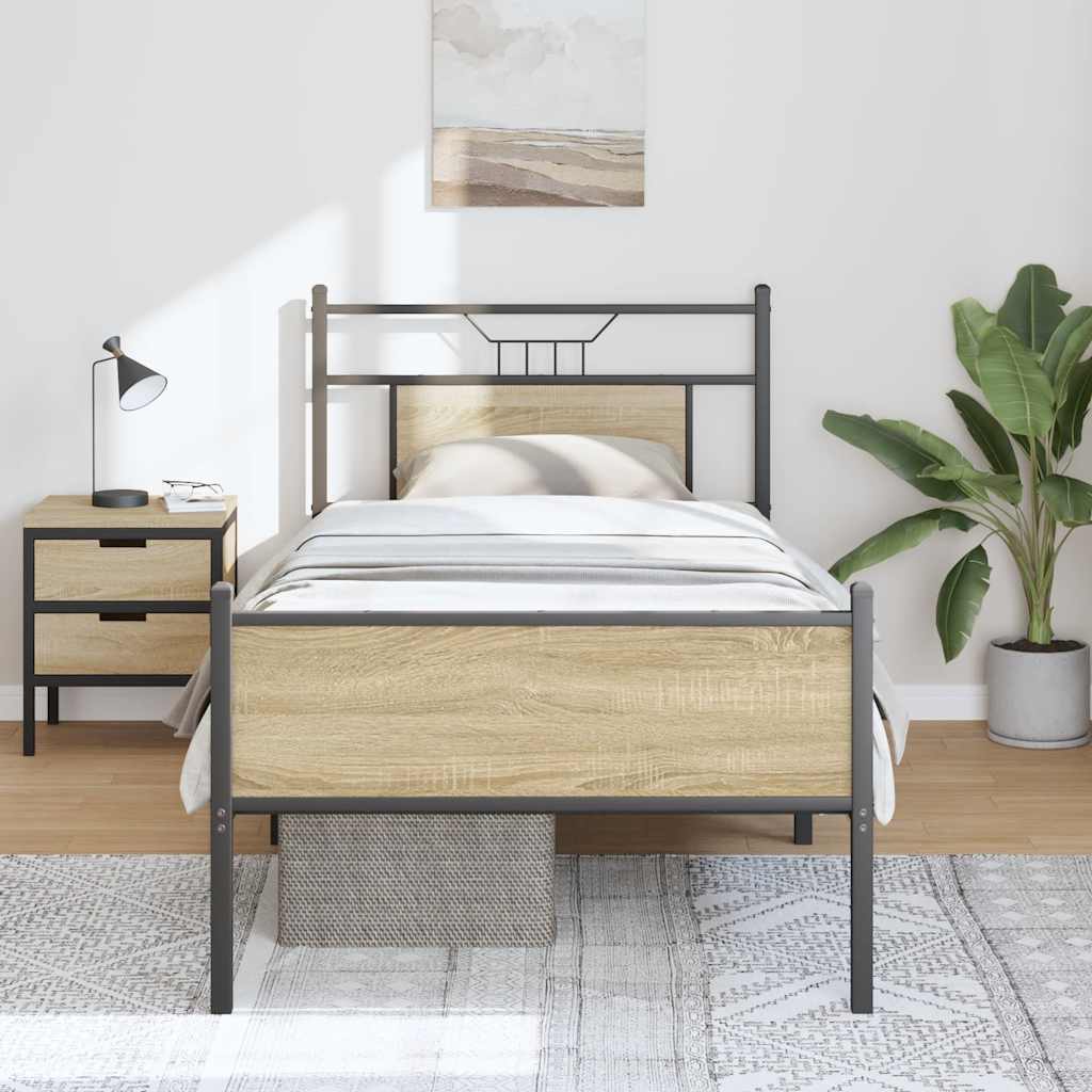 sonoma tölgy színű szerelt fa ágykeret matrac nélkül 90x190 cm