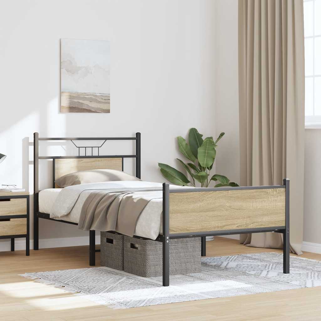 sonoma tölgy színű szerelt fa ágykeret matrac nélkül 90x190 cm
