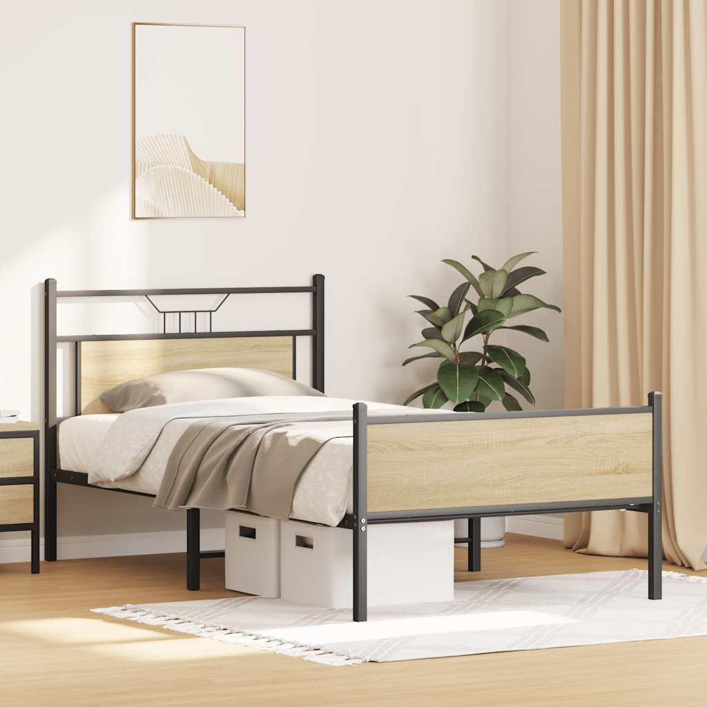 sonoma tölgy színű szerelt fa ágykeret matrac nélkül 100x200 cm