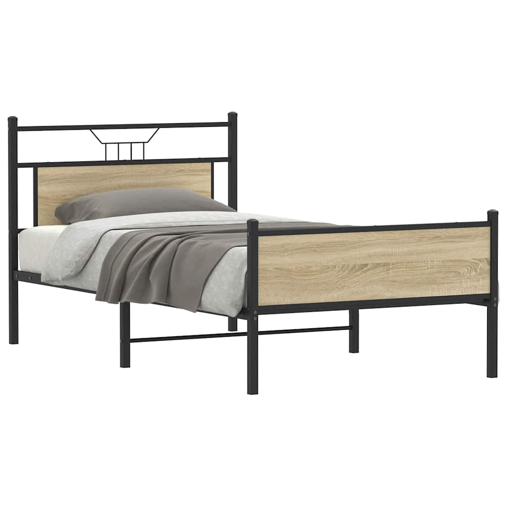 sonoma tölgy színű szerelt fa ágykeret matrac nélkül 100x200 cm