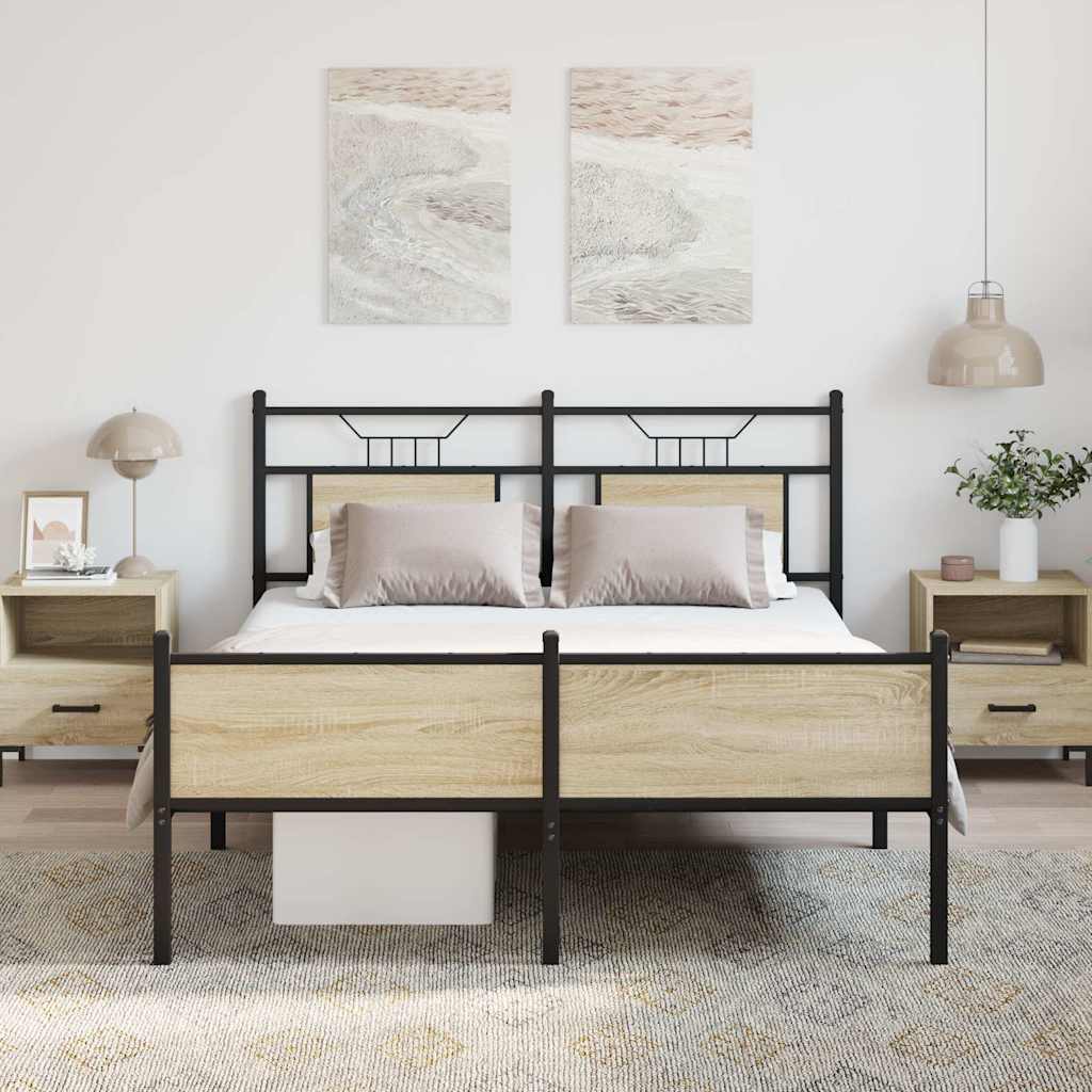 sonoma tölgy színű szerelt fa ágykeret matrac nélkül 140x190 cm