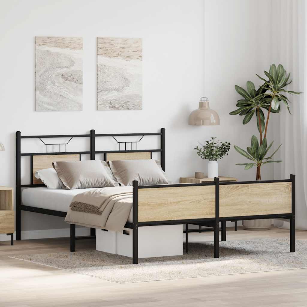 sonoma tölgy színű szerelt fa ágykeret matrac nélkül 140x190 cm