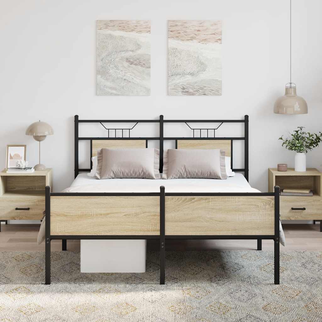 sonoma tölgy színű szerelt fa ágykeret matrac nélkül 140x200 cm