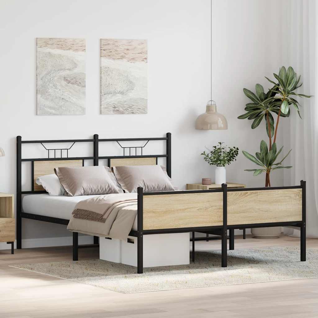sonoma tölgy színű szerelt fa ágykeret matrac nélkül 140x200 cm