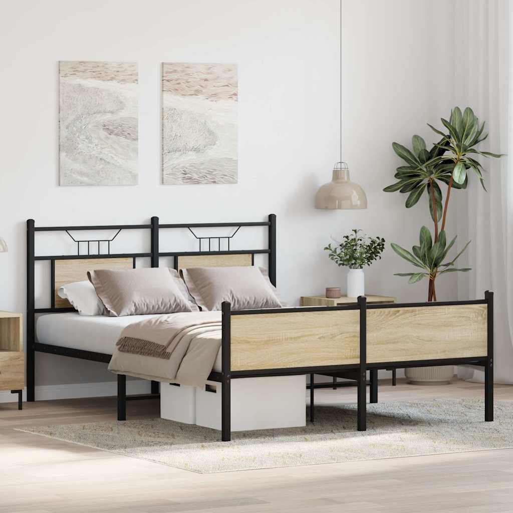 sonoma tölgy színű szerelt fa ágykeret matrac nélkül 150x200 cm