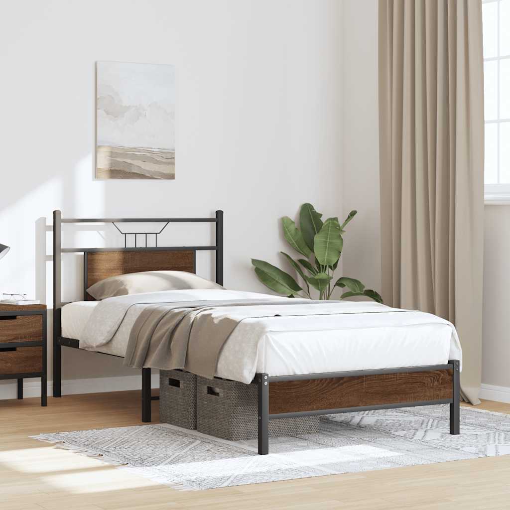 barna tölgy színű szerelt fa ágykeret matrac nélkül 75x190 cm