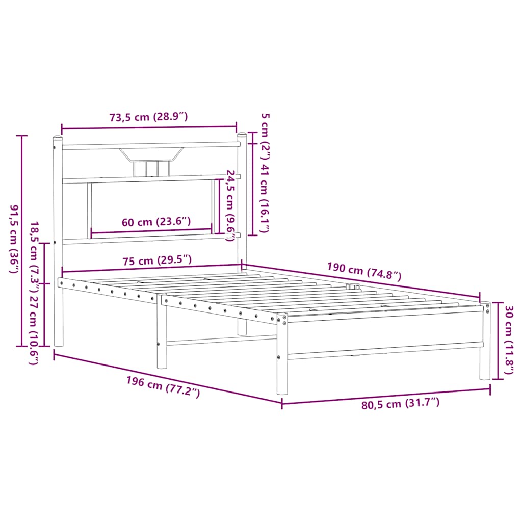barna tölgy színű szerelt fa ágykeret matrac nélkül 75x190 cm
