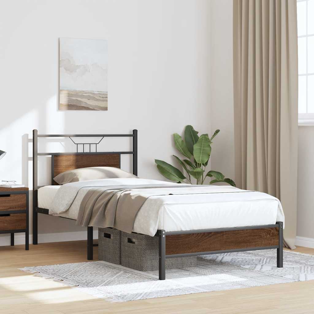 barna tölgy színű szerelt fa ágykeret matrac nélkül 90x190 cm