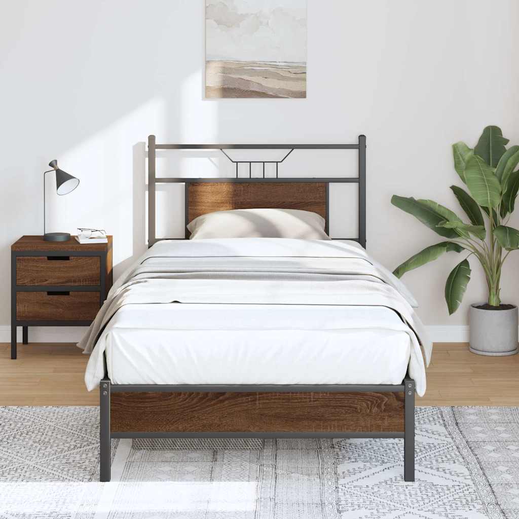 barna tölgy színű szerelt fa ágykeret matrac nélkül 90x190 cm
